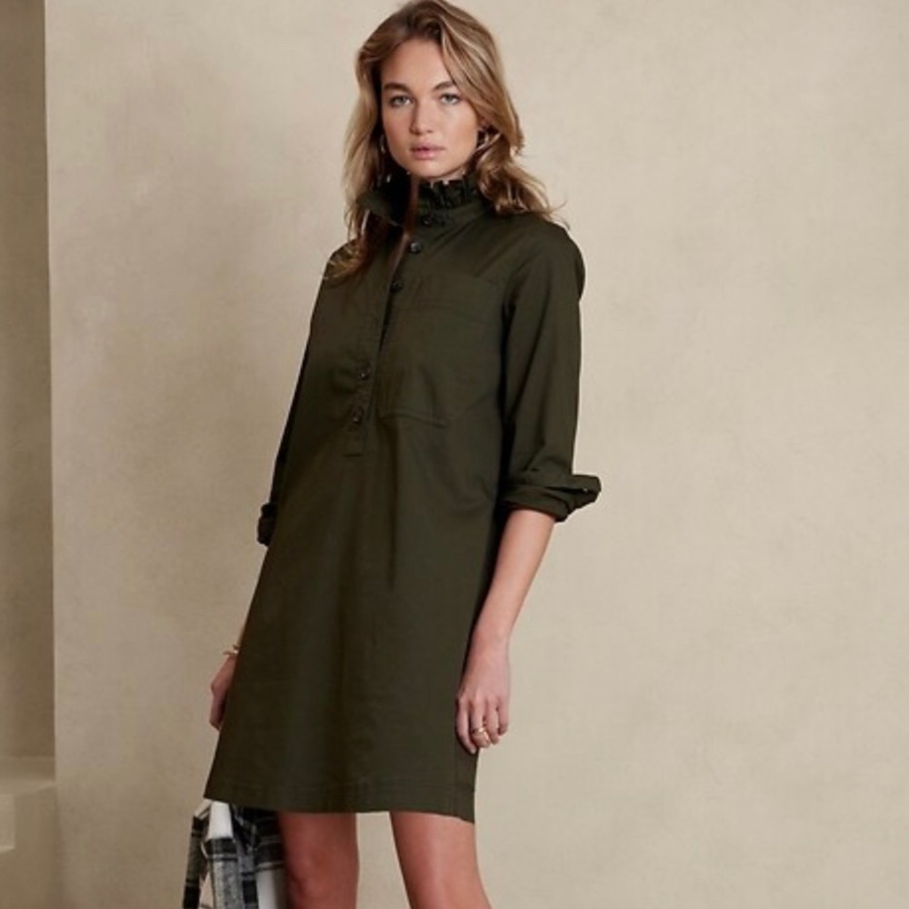 NWT BR Ruffle Neck Shirtdress